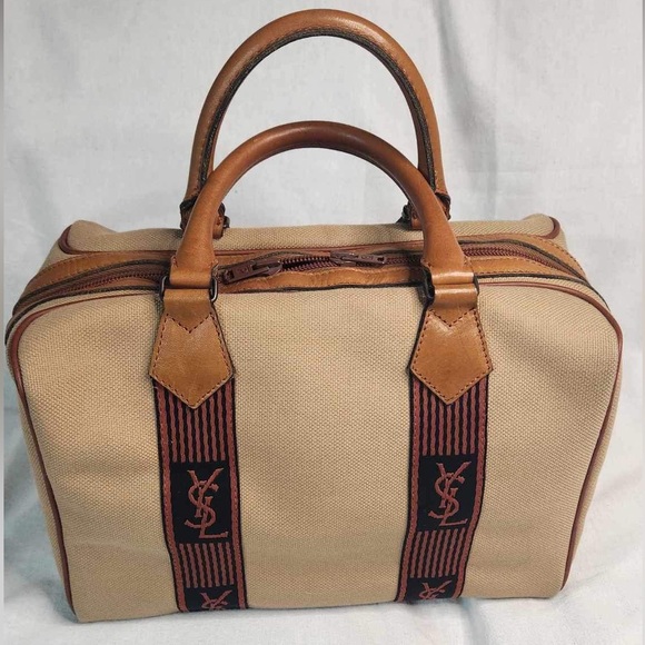 Vintage YSL Yves Saint Laurent Cassandra Logo Bag Canvas Boston Bag - Picture 1 of 13